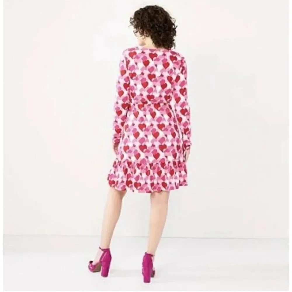 DRAPER JAMES RSVP Valentine's Day Hearts Long Sleeve Knit Wrap Dress-Small